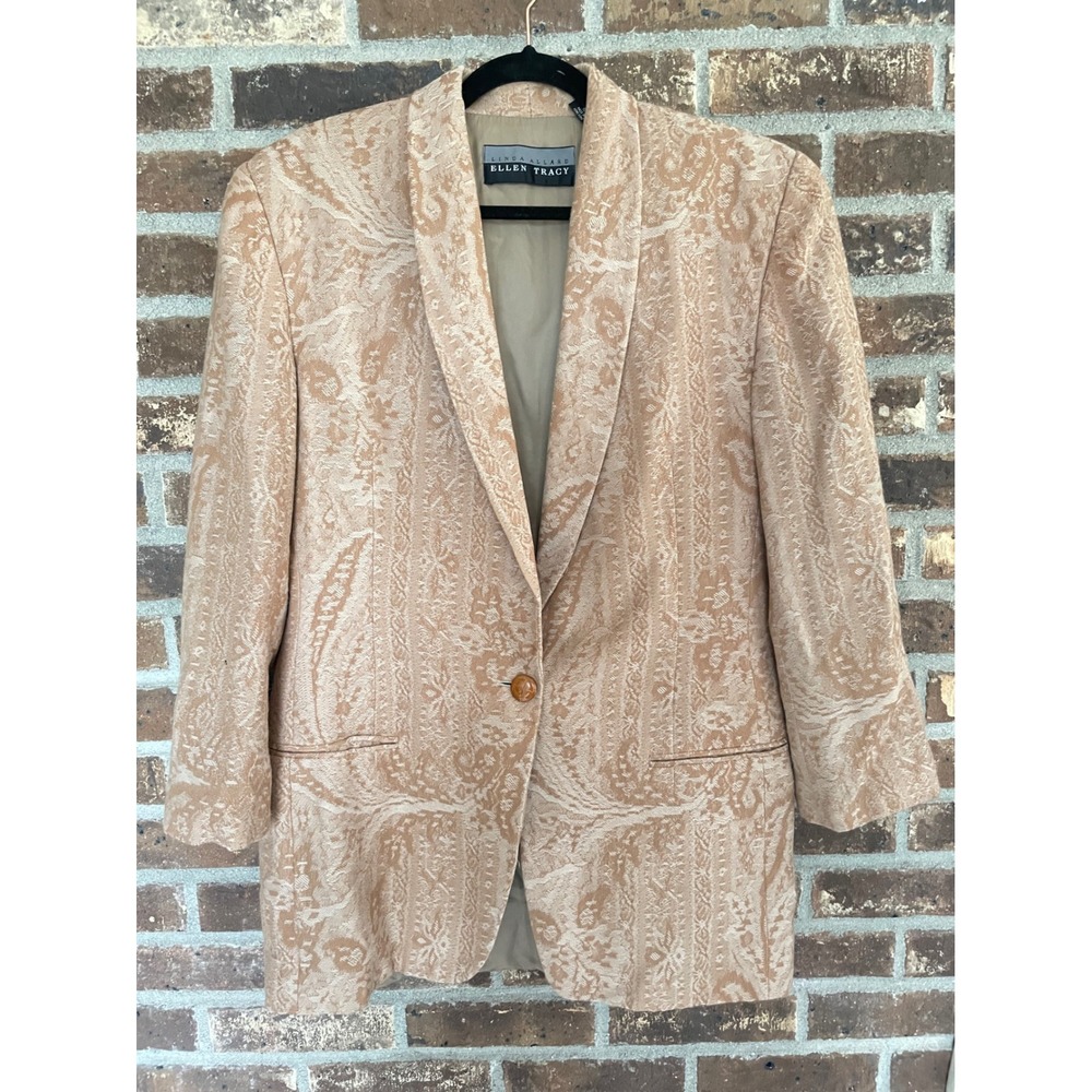 Linda Allard Ellen Tracy Vintage 100% Pure Wool Tapestry Patterned Blazer